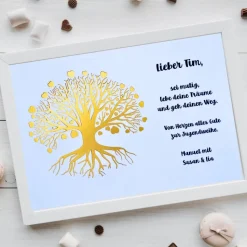 Personalisierbares Geldgeschenk zur Jugendweihe, Konfirmation & Kommunion – Bilderrahmen mit Lebensbaum-Motiv