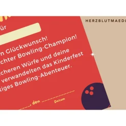 Personalisierte Bowling Urkunde DIN A4 - Perfekt für Bowling-Partys und Geburtstags-Mitgebsel als digitale Datei zu