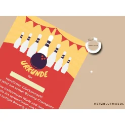 Personalisierte Bowling Urkunde DIN A4 - Perfekt für Bowling-Partys und Geburtstags-Mitgebsel als digitale Datei zu