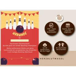Personalisierte Bowling Urkunde DIN A4 - Perfekt für Bowling-Partys und Geburtstags-Mitgebsel als digitale Datei zu
