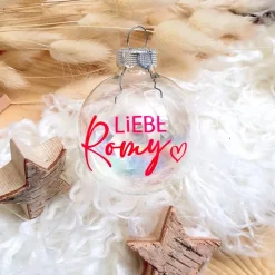 Personalisierte Christbaumkugel / Weihnachtskugel mit Name oder Wunschtext - aus Glas - Ø 6 cm - Geschenkidee