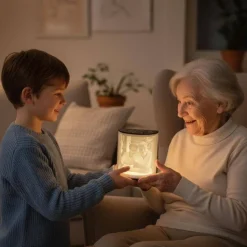 Personalisierte 3D Lithophan Lampe mit LED & Altholzrahmen – Dein Foto als leuchtendes Unikat – Handmade Nachttischlampe Geschenk