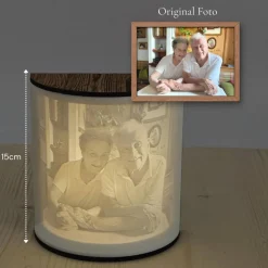 Personalisierte 3D Lithophan Lampe mit LED & Altholzrahmen – Dein Foto als leuchtendes Unikat – Handmade Nachttischlampe Geschenk
