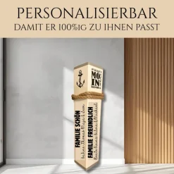 Personalisierte Dekosäule aus Holz – Maritimer Holzpoller mit Stadt & Koordinaten | Geschenk zur Hochzeit & Einzug