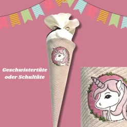 Personalisierte Einhorn Schultüte aus Cord – große & kleine Zuckertüte mit Namen bestickt