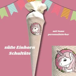 Personalisierte Einhorn Schultüte aus Cord – große & kleine Zuckertüte mit Namen bestickt