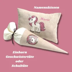Personalisierte Einhorn Schultüte aus Cord – große & kleine Zuckertüte mit Namen bestickt