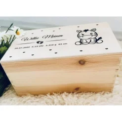 Personalisierte Erinnerungskiste für Babys - Tiergruppe Safari  - Personalisiert mit Name & Datum - Holzbox