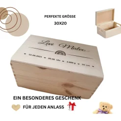 Personalisierte Erinnerungskiste für Babys - Regenbogen - Personalisiert mit Name & Datum - Holzkiste- Box-