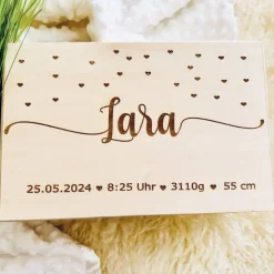 Personalisierte Erinnerungskiste für Babys -Personalisiert mit Name & Datum - Holzbox-Geschenk für Geburt