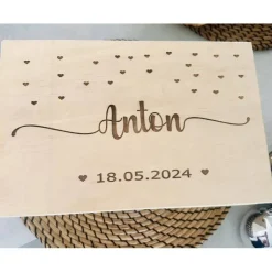 Personalisierte Erinnerungskiste für Babys -Personalisiert mit Name & Datum - Holzbox-Geschenk für Geburt