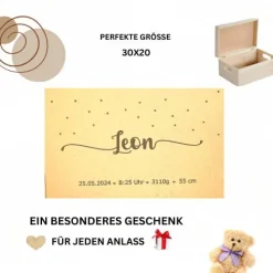 Personalisierte Erinnerungskiste für Babys -Personalisiert mit Name & Datum - Holzbox-Geschenk für Geburt