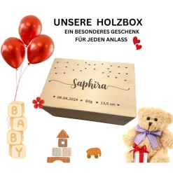 Personalisierte Erinnerungskiste für Babys -Personalisiert mit Name & Datum - Holzbox-Geschenk für Geburt