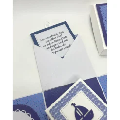 Personalisierte Explosionsbox zur Kommunion, Konfirmation, Taufe oder Geburt – Handgemachtes Geschenk mit Bibel-Schachtel (blau/weiß)