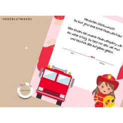 Personalisierte Feuerwehr Urkunde für Mädchen Feuerwehrparty in A4 - Ideales Geburtstags-Mitgebsel als Download