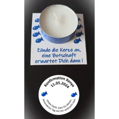 Personalisierte Gastgeschenke Teelicht mit Botschaft zur Kommunion, Konfirmation oder Jugendweihe – Danksagung & Tischdeko