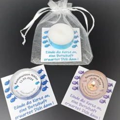 Personalisierte Gastgeschenke Teelicht mit Botschaft zur Kommunion, Konfirmation oder Jugendweihe – Danksagung & Tischdeko