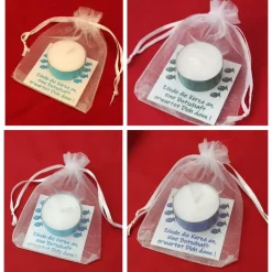 Personalisierte Gastgeschenke Teelicht mit Botschaft zur Kommunion, Konfirmation oder Jugendweihe – Danksagung & Tischdeko