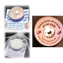 Personalisierte Gastgeschenke Teelicht mit Botschaft zur Kommunion, Konfirmation oder Jugendweihe – Danksagung & Tischdeko