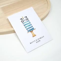 Personalisierte Geburtstagskarte mit Name und Alter | blau weiße Torte Aquarell | A6 Klappkarte mit Briefumschlag