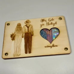 Personalisierte gelaserte Geldgeschenkkarte aus Sperrholz – Kreatives Hochzeitsgeschenk