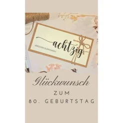 Personalisierte Geldgeschenk-Karte zum 80. Geburtstag – Handgemachte Glückwunschkarte mit Umschlag