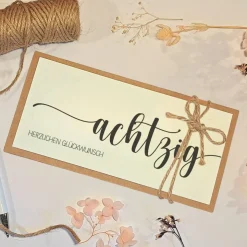 Personalisierte Geldgeschenk-Karte zum 80. Geburtstag – Handgemachte Glückwunschkarte mit Umschlag