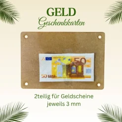 Personalisierte Geldgeschenkkarte zur Hochzeit aus Birkenholz & MDF – Gravur, handgefertigt, 16x11 cm