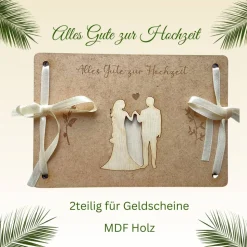 Personalisierte Geldgeschenkkarte zur Hochzeit aus Birkenholz & MDF – Gravur, handgefertigt, 16x11 cm