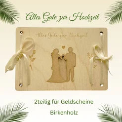 Personalisierte Geldgeschenkkarte zur Hochzeit aus Birkenholz & MDF – Gravur, handgefertigt, 16x11 cm