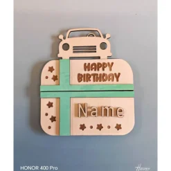 Personalisierte Geldscheinverpackung aus Holz – Gutscheinverpackung mit Gravur & Schleife zum Geburtstag