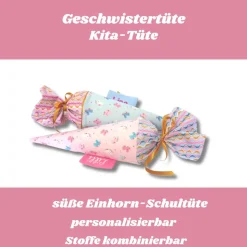 Personalisierte Geschwistertüte Einhorn – Kleine Schultüte mit Namen für den KiTa-Start