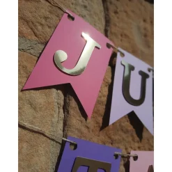 Personalisierte Girlande zur Taufe, Lila, Rosa und Gold, Wimpelkette Taufe mit Wunschnamen