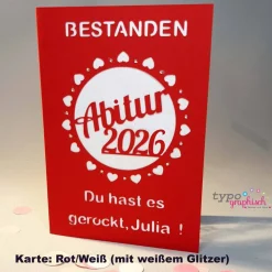 Personalisierte Glückwunschkarte zum Abitur 2026 – Liebevoll handgefertigt in vielen Farben!  Motiv Herz