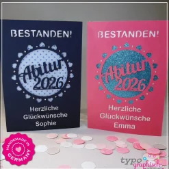 Personalisierte Glückwunschkarte zum Abitur 2026 – Liebevoll handgefertigt in vielen Farben!  Motiv Herz