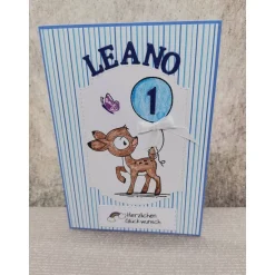 Personalisierte Glückwunschkarte Kindergeburtstag mit Rehlein – Handgemachte Geburtstagskarte für Junge/Mädchen