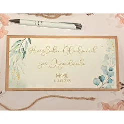 Personalisierte Glückwunschkarte zur Jugendweihe – Stilvolle Geldgeschenk-Karte mit Name & Datum