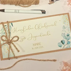 Personalisierte Glückwunschkarte zur Jugendweihe – Stilvolle Geldgeschenk-Karte mit Name & Datum