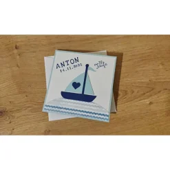Personalisierte Glückwunschkarte Segelschiff zur Taufe – Handgefertigt, individuell wählbar, 12,5 x 12,5 cm