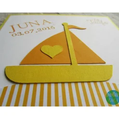 Personalisierte Glückwunschkarte Segelschiff zur Taufe – Handgefertigt, individuell wählbar, 12,5 x 12,5 cm