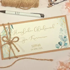 Personalisierte Glückwunschkarte zur Kommunion mit Namen – Handgemachte Geldgeschenk-Karte Erstkommunion