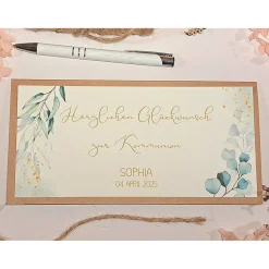 Personalisierte Glückwunschkarte zur Kommunion mit Namen – Handgemachte Geldgeschenk-Karte Erstkommunion