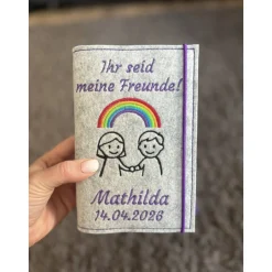 Personalisierte Gotteslobhülle aus Filz – Ihr seid meine Freunde 2026 - mit Name und Datum