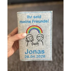 Personalisierte Gotteslobhülle aus Filz – Ihr seid meine Freunde 2026 - mit Name und Datum