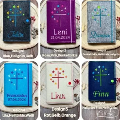 Personalisierte  Gotteslobhülle aus Filz mit Sternchen und Kreuz – hochwertig bestickt – wähle dein Design