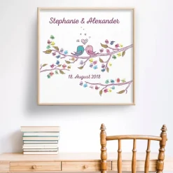 Personalisierte Hochzeit Gästebuch Leinwand 50x50 cm – Fingerabdruck Wedding Tree – Individuelles Geschenk zur Hochzeit