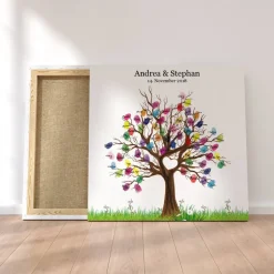 Personalisierte Hochzeit Fingerabdruck Leinwand – Gästebuch Baum 50x50 cm – Traumhaftes Geschenk zur Trauung