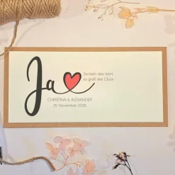 Personalisierte Hochzeitskarte mit Herz & Vintage-Design – Glückwunschkarte zur Hochzeit mit Namen & Datum
