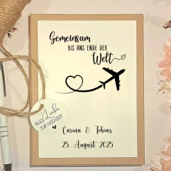 Personalisierte Hochzeitsbox als Geldgeschenk – Flitterwochen Geschenkidee „Gemeinsam bis ans Ende der Welt“