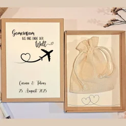 Personalisierte Hochzeitsbox als Geldgeschenk – Flitterwochen Geschenkidee „Gemeinsam bis ans Ende der Welt“